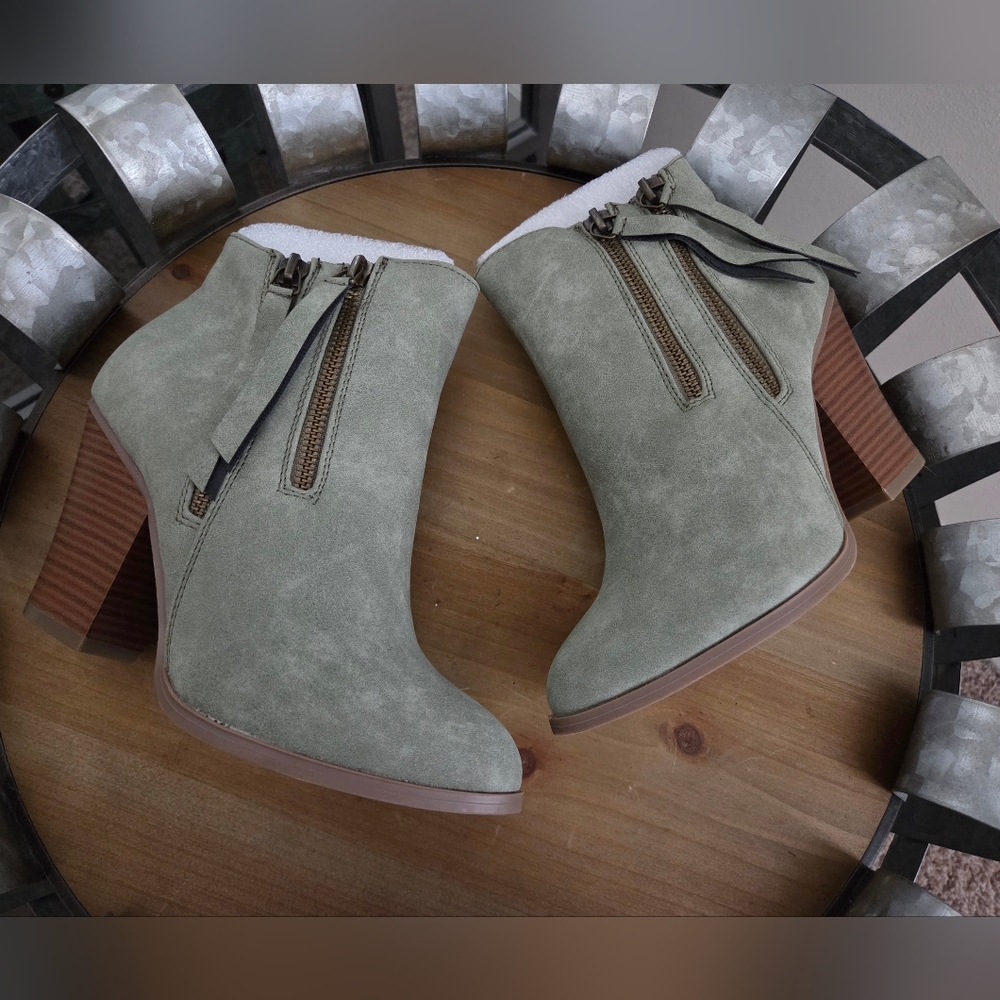 Journee Collection Sage Suede Ankle Heeled Boots with Zipper Detail